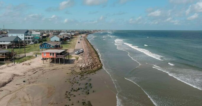 Aerial Of Surfside Beach In Lake Jackson, Texas In The Gulf Of Mexico