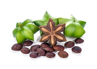 Fototapeta na wymiar Sacha-Inchi peanut, fresh capsule seeds fruit of sacha-Inchi peanut