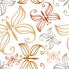 Fototapeta na wymiar Doodle butterfly seamless pattern isolated on white. Hand drawn line art. Sketch animal. Vector stock illustration. EPS 10