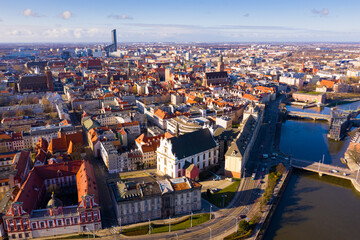 Aerial view of Wroclaw with Market Square in Poland with old buildings