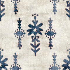 Seamless grungy tribal ethnic rug motif pattern. High quality illustration. Distressed old looking native style design in shades of gray and cream. Old artisan textile seamless pattern.