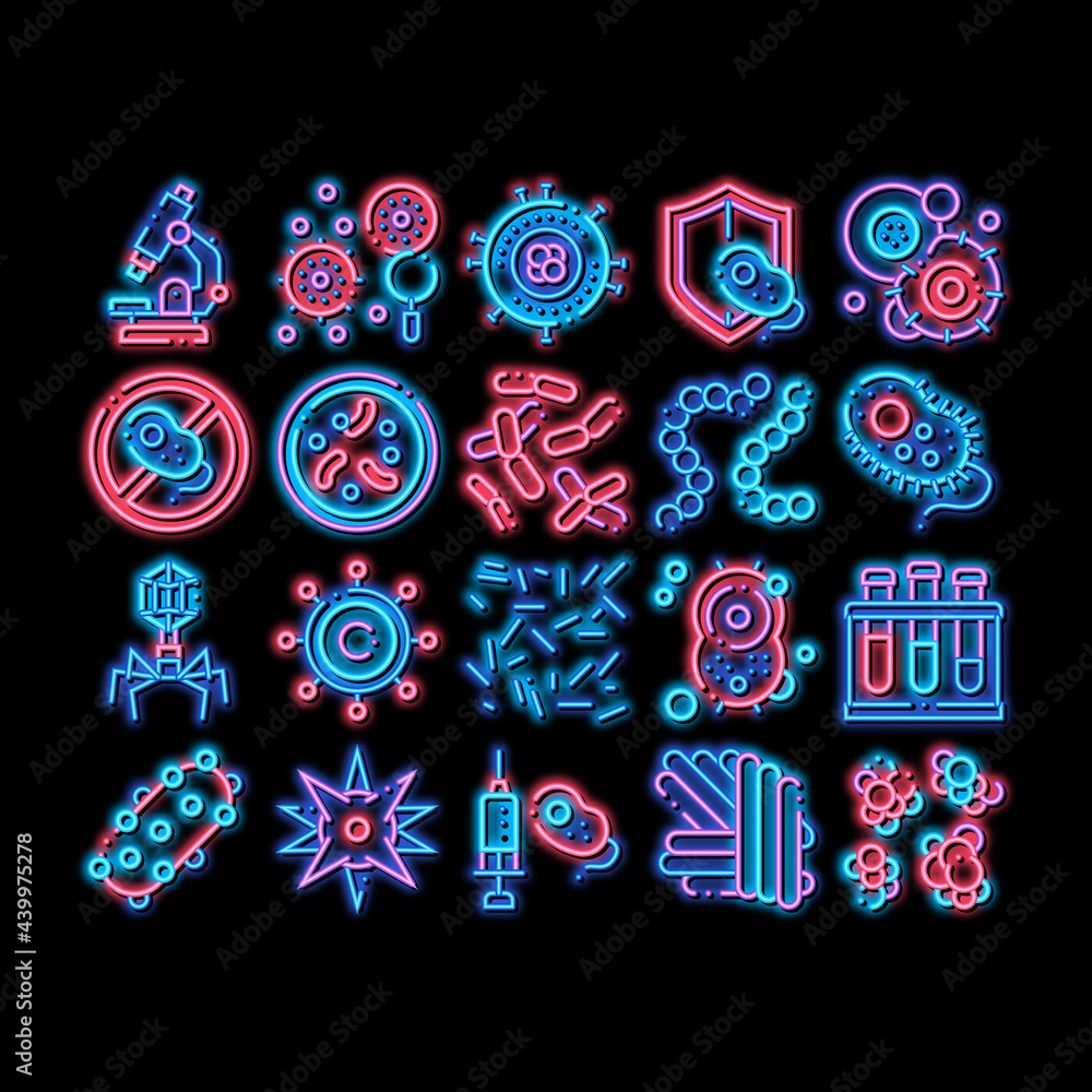 Aufkleber pathogen elements neon light sign vector. glowing bright icon pathogen bacteria microorganism, micro