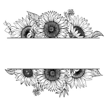 Vector rectangular frame with sunflowers. In the center is a place for your text.