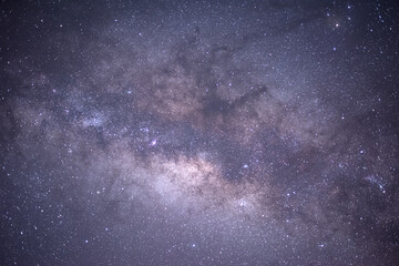 The center of milky way galaxy and space dust in the universe, Night starry sky with stars. Long...