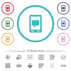 Mobile chat flat color icons in circle shape outlines