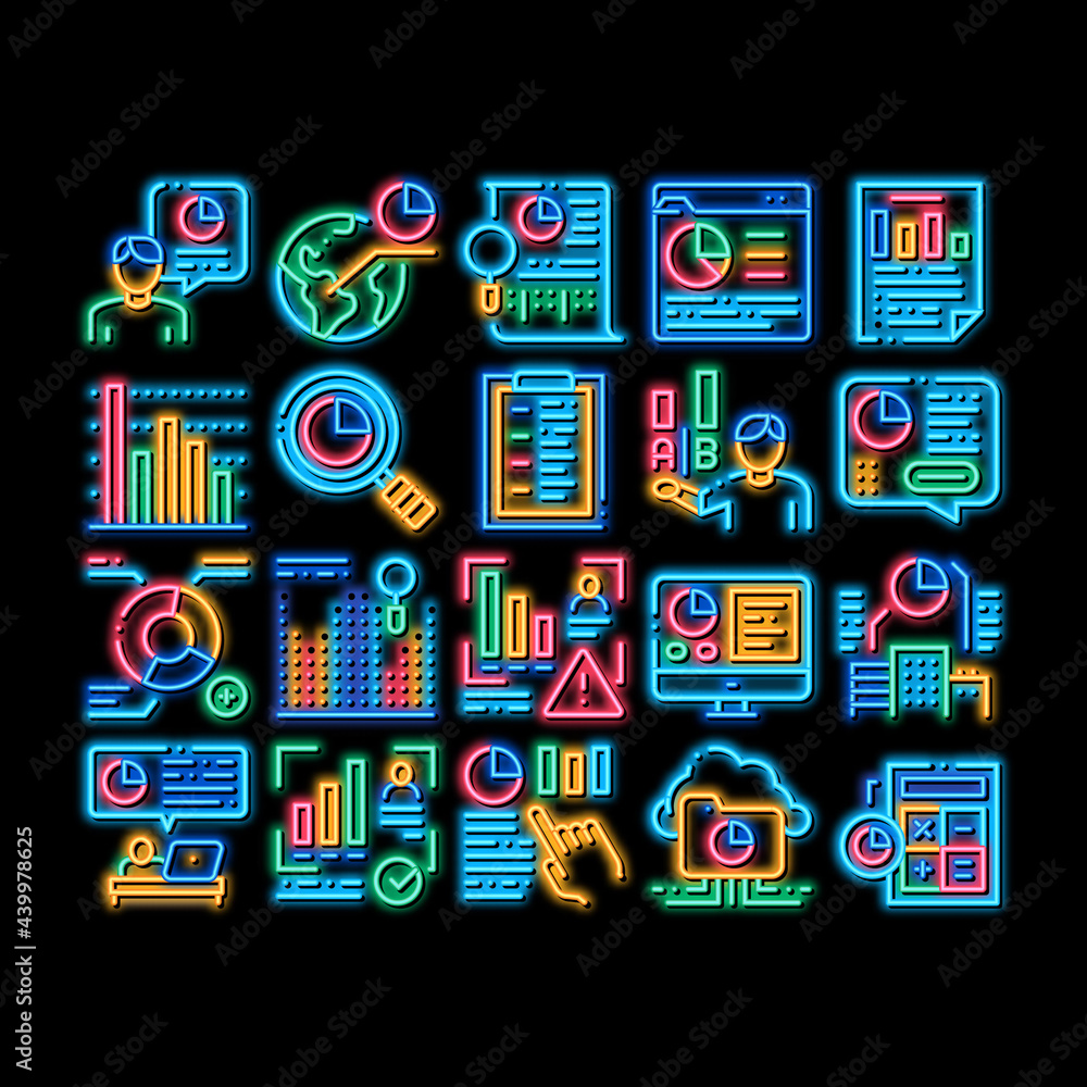 Poster statistician assistant neon light sign vector. glowing bright icon statistician research and documen