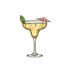 bright beautiful color hand drawn cocktail illustration isolated on white background