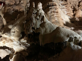 Cave in the mountain, New Athos cave Abkhazia, stalactites, stalagmites