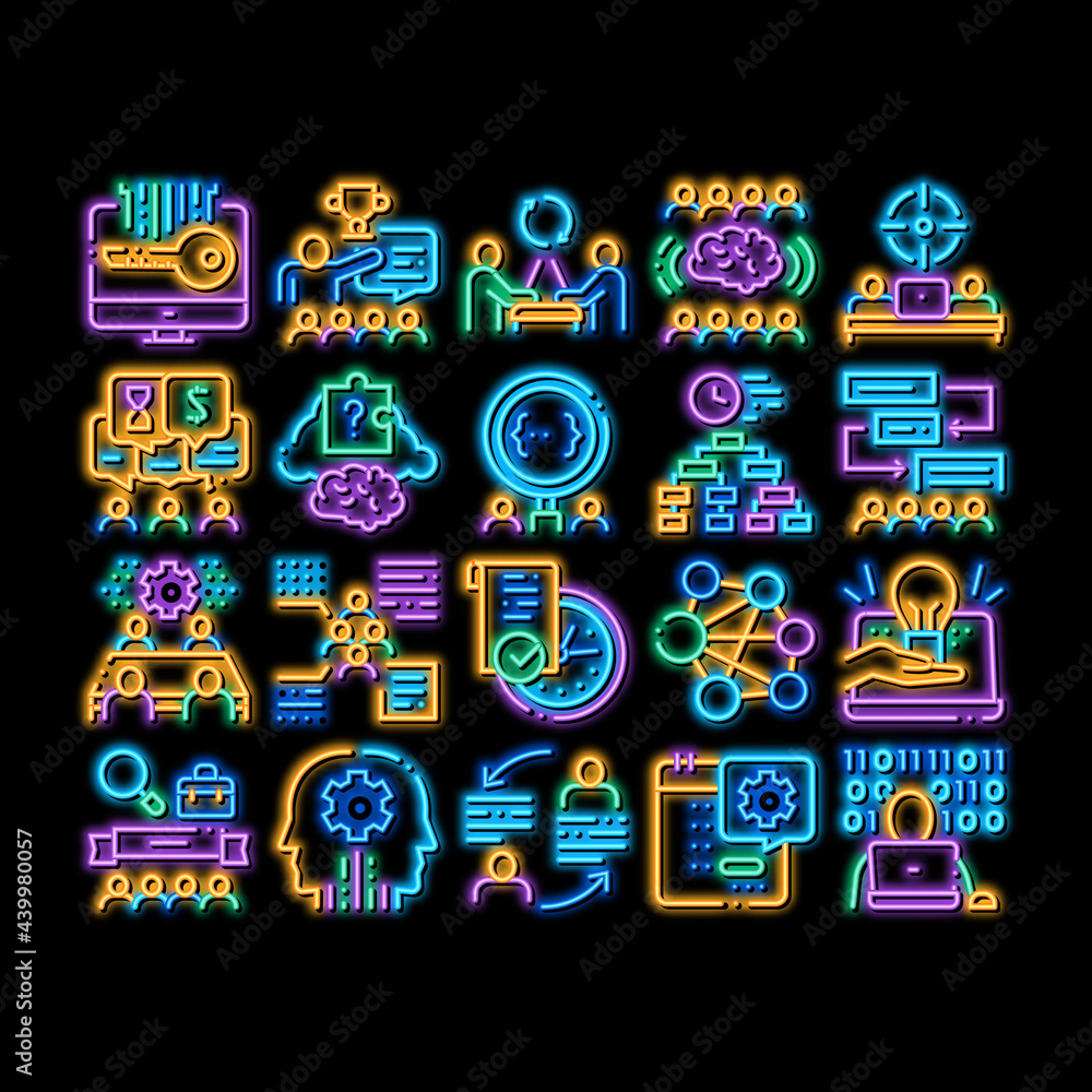 Poster hackathon development neon light sign vector. glowing bright icon hackathon business, developer codi