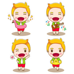 Set cartoon illustration of cute boy with summer activities