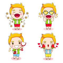 Set cartoon illustration of cute boy with summer activities