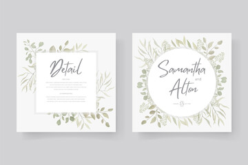 Modern wedding invitation template design with leaf ornament