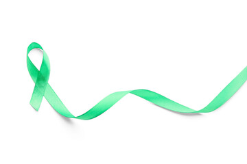 Green ribbon on white background. Mitochondrial diseases and kidney cancer concept