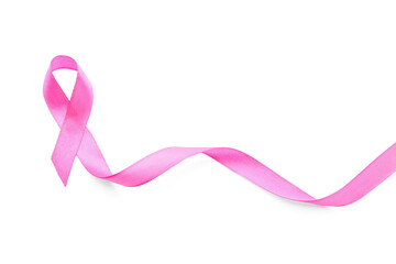 Obraz na płótnie Canvas Pink ribbon on white background. Breast cancer awareness concept