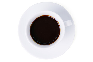 Top view White cup of black coffee isolated on white background with clipping path.