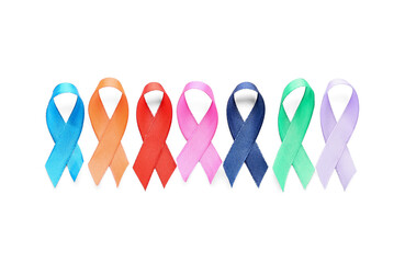 Different awareness ribbons on white background