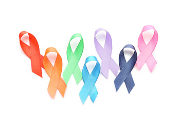 Different awareness ribbons on white background