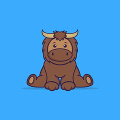 Cute bull is sitting. Animal cartoon concept isolated. Can used for t-shirt, greeting card, invitation card or mascot. Flat Cartoon Style
