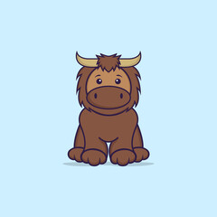 Obraz na płótnie Canvas Cute bull is sitting. Animal cartoon concept isolated. Can used for t-shirt, greeting card, invitation card or mascot. Flat Cartoon Style