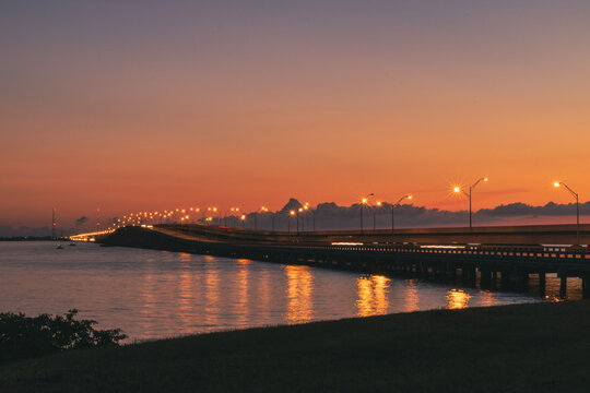 High angle shot of Gandy Bridge in Tampa in Florida at night