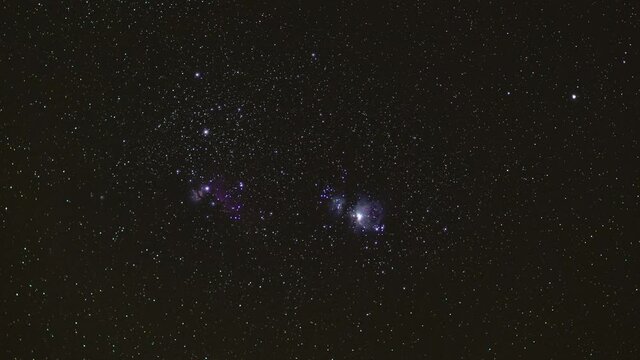 Time lapse of constellation of Orion with Orion Nebula