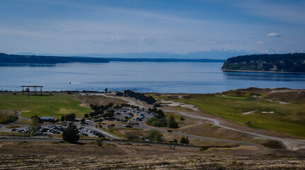 Chambers Bay Golf Course on shores of Puget Sound, Tacoma, Washington. Home of the US Open in...
