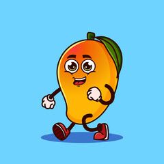 Cute Mango character walking with happy face. Fruit character icon concept isolated. flat cartoon style Premium Vector