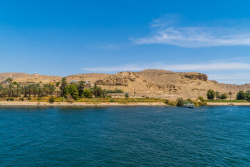Fototapeta na wymiar Panorama view of a traditional village on the Nile River near Edfu, Egypt