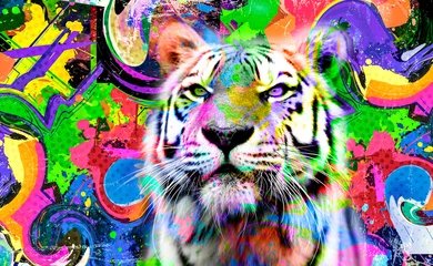 Deurstickers Tiger head with creative abstract element on white background  © reznik_val
