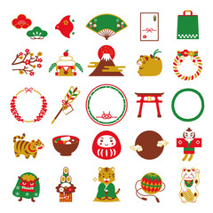 2022年 寅年 手書きの年賀状素材と和風フレーム