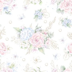 Seamless pattern. Spring delicate rose flowers. Digital printing