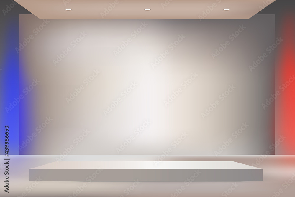 Aufkleber modern enlighten studio with rectangular box countertop on ground for products presentation