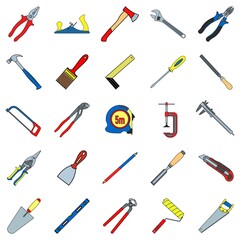 Construction tools. Vector color illustrations set isolated on white background.