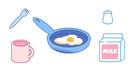 A set of breakfast items. Isolated image in jpeg format.