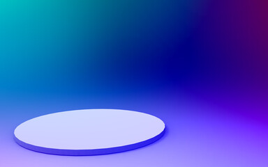 3d purple blue neon light cylinder podium minimal studio gradient dark colors background. Abstract 3d geometric shape object illustration render. Display for nightclub party and technology product.
