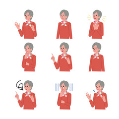 シニア女性の表情　上半身のイラスト