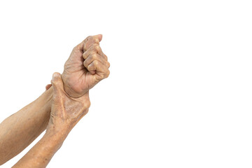 Hand of old elderly with a joint injury,painful in the wrist,disease of Carpal tunnel syndrome,Osteomyelitis,Arthritis,wrist bone pain,numbness in the hands or fingers,deficiency of calcium or vitamin