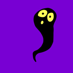 Cute kawaii creepy ghost. Vector illustration in doodle flat style. For Halloween design, postcard, sticker, invitation, party poster