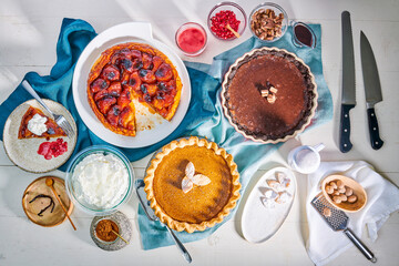 Tarte Tatin, butternut squash pie, chocolate silk tart