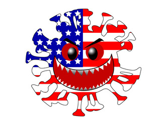 Flag of virus shape. U.S.A. Country sign. 