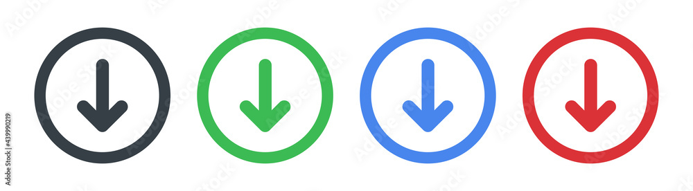 Aufkleber arrow down icon. downward direction vector symbol. directional sign for navigation.