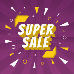 Super sale banner promotion design. marketing promotion design super sale with orange and purple color. good for advertising, campaign, season, or event.