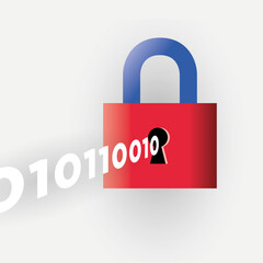Abstract lock hacking attack with binary code. Concepts: cybersecurity, hackers, information data protection, firewall, secured content, cloud computing, network protection, safety, internet accounts