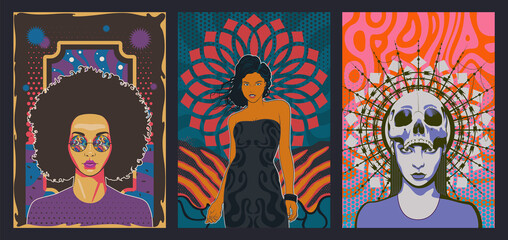 Beauty Women Portraits Psychedelic Colors and Abstract Backgrounds 