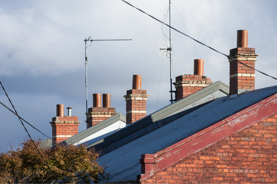 Row of chimneys on terrace houses