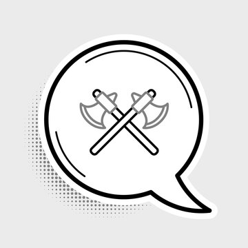 recommend clip art: Line Crossed medieval axes icon isolated on grey background. Battle axe, executioner axe. Colorful outline concept. Vector