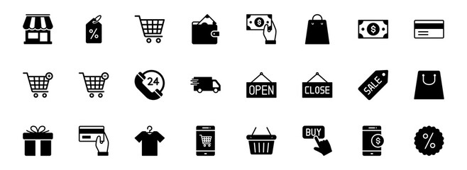 E-commerce set icon. shopping Outline web icons set