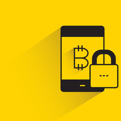 bitcoin and private on smartphone with shadow on yellow background