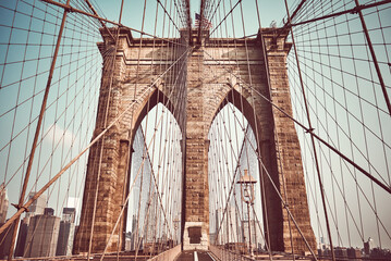 Brooklyn Bridge, color toned picture, New York City, USA.