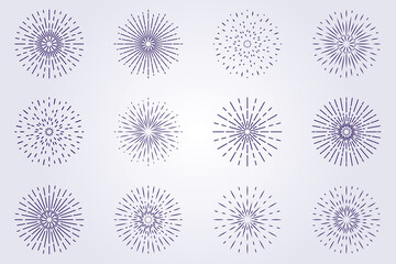 set collection sunburst logo icon symbol vector illustration design line art linear monoline flower fire